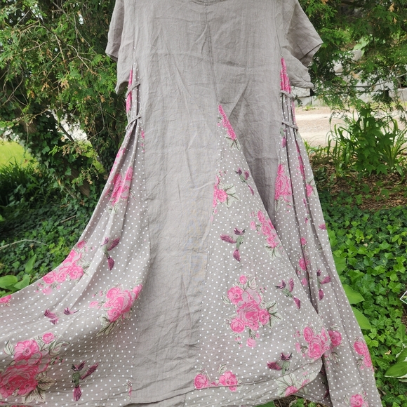 Gray and Tan Asymmetrical High-Low Sundress with Flutter Sleeves - Picture 8 of 8